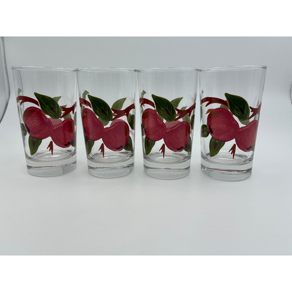 Vintage Franciscan Apple Juice Glasses Set of 4 Red Green Hand Painted Tumblers